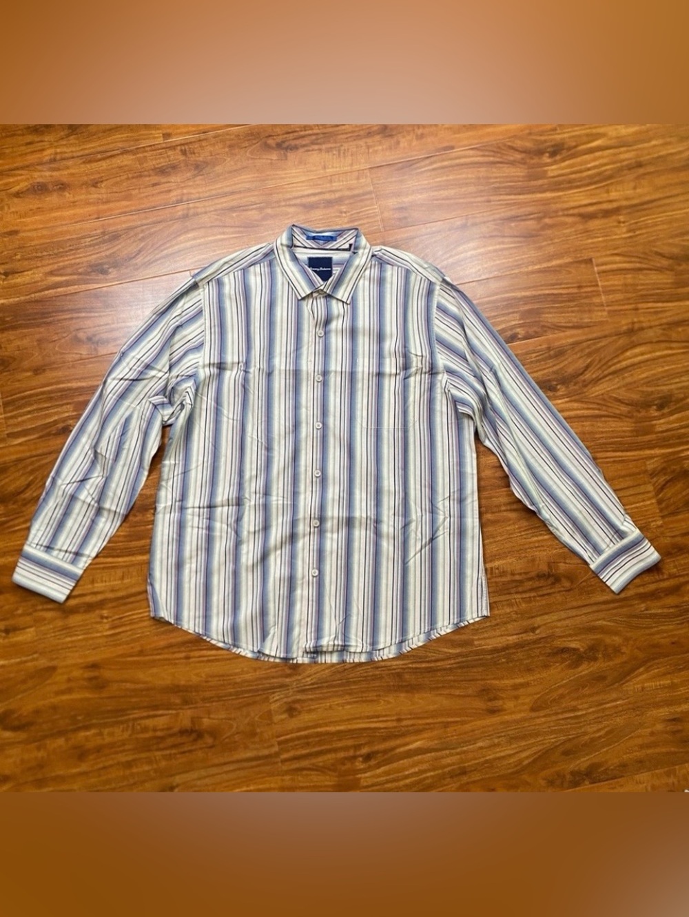 Tommy Bahama Mens Blue Cream Stripe Cotton Button Down Shirt XL Coastal Classic